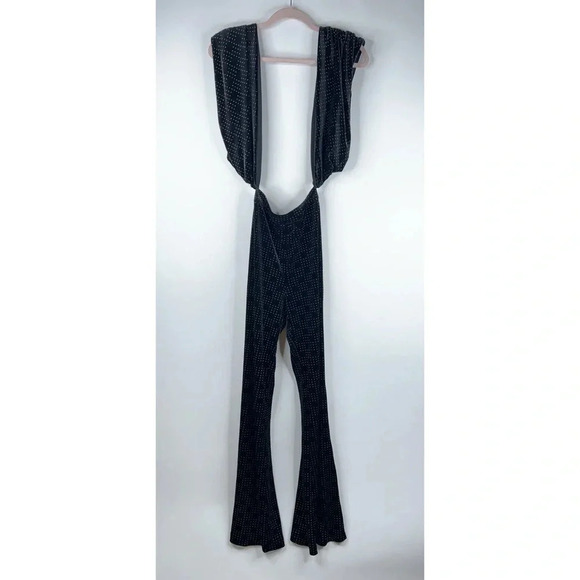 House of Harlow 1960 Revolve Black Velour Studded Open Overall Jumpsuit Flare XS - Picture 1 of 13